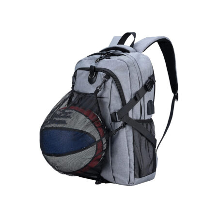 Wildfire Basketball Backpack with USB Charging Port, Durable Men's Laptop Backpack for Outdoor with Ball Compartment (Gray)