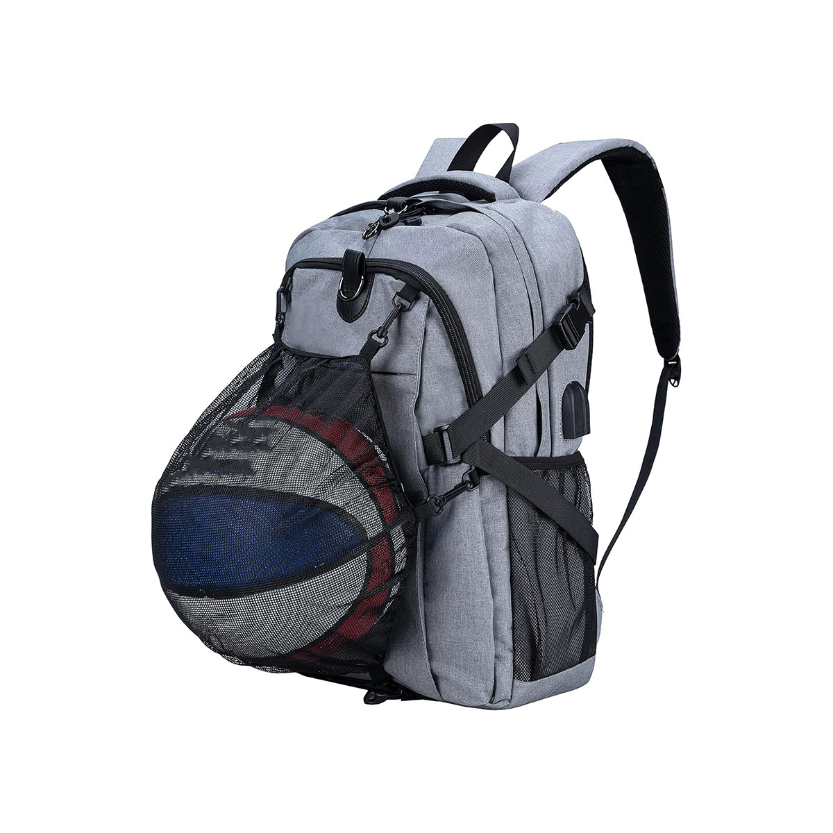 Wildfire Basketball Backpack with USB Charging Port, Durable Men's Laptop Backpack for Outdoor with Ball Compartment (Gray) 1 Wildfire Basketball Backpack with USB Charging Port, Durable Men's Laptop Backpack for Outdoor with Ball Compartment (Gray)