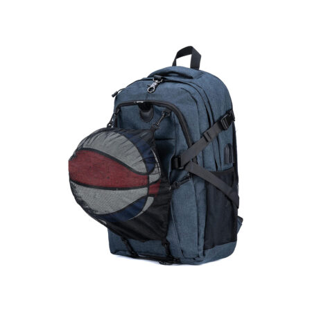 Wildfire Basketball Backpack with USB Charging Port, Durable Men's Laptop Backpack for Outdoor with Ball Compartment (Navy)