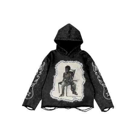 Black Chenille Rough Hoodie With Big Front Patch