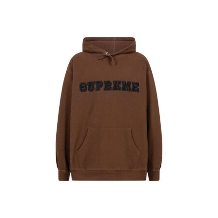 Dark Brown Chenille Hoodie With Black Patch