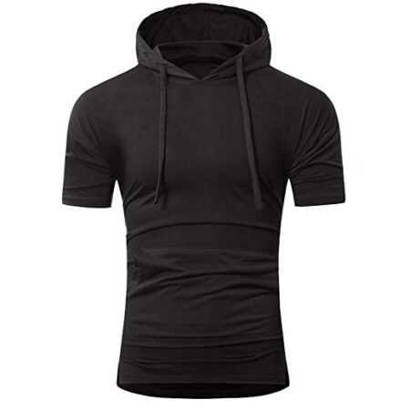 Man Black Slimfit Short Sleeves Hoodies