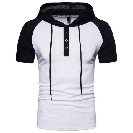 Black And White Men Short Sleeves Fleece Hoodies