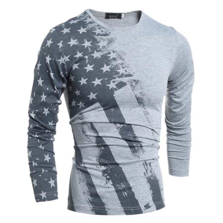 American Flag Style Gray Long Sleeves Shirts