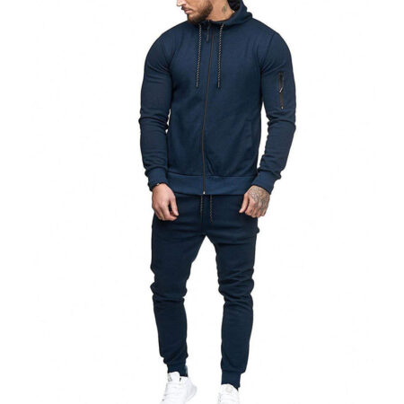 Custom Man Navy Blue Zipper Tracksuits Sets