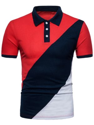 Wholesale Men Navy Blue and Red Slim And Fit Polo Shirts