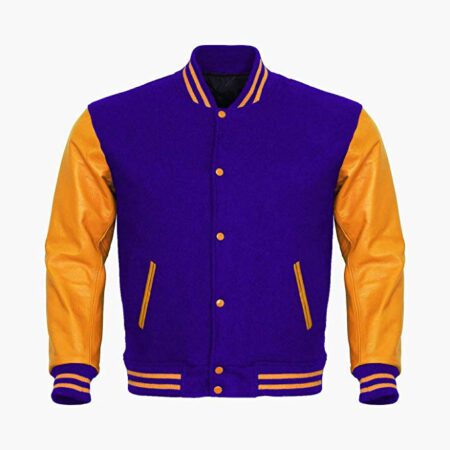 Royal Blue Wool Golden Leather Sleeves Letterman Versity Jackets