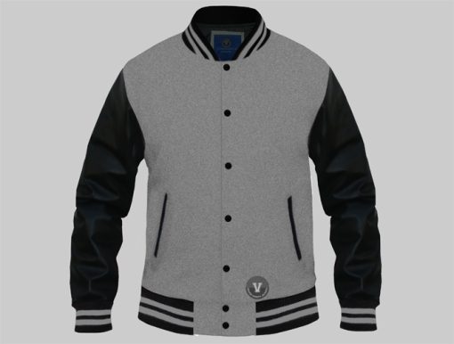 Gray Wool Black Leather Sleeves Letterman Versity Jackets