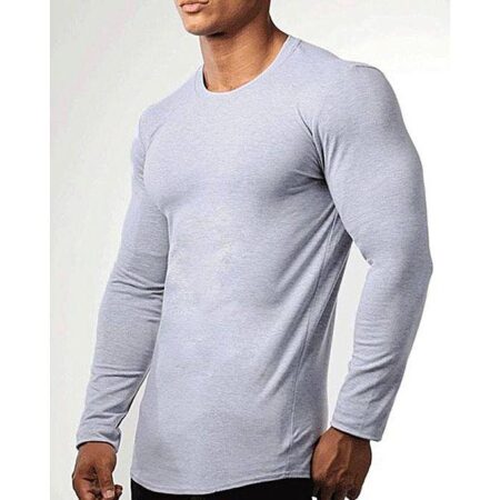 Men Cotton Gray Slim And Fit Round Neck Full Sleeves Tshirts