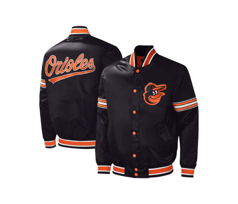 Black Varsity Satin Letterman Jacket With Orange Rib Touch