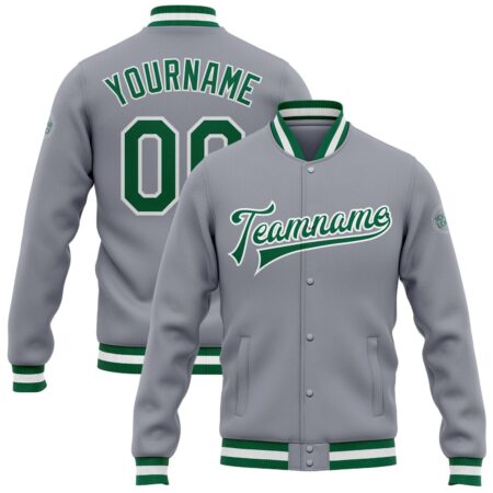 Baseball Student College Jackets with Grey & Green