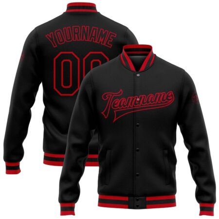 Black & Dark Red College Baseball Jackets