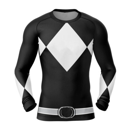 Black Ranger Power Rangers Long Sleeve Rash Guard Compression Shirt