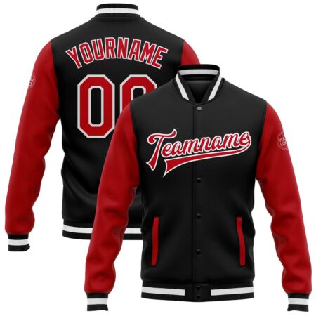 College Student Baseball Jackets with Black & Red
