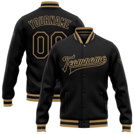 College Student Baseball Jackets with Black & Waggas Gold