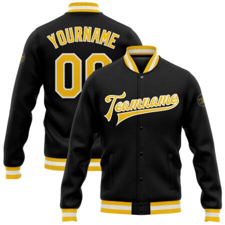 College Student Baseball Jackets with Black & Yellow