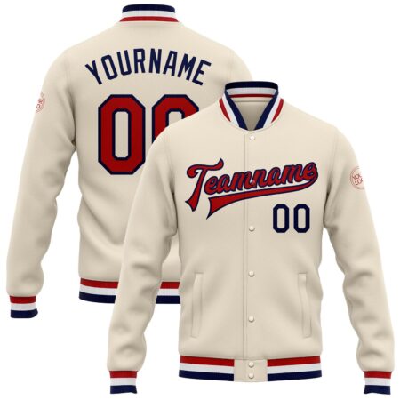 College Student Baseball Jackets with Cream & Red