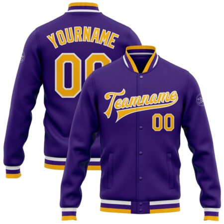 College Student Baseball Jackets with Purple & Yellow