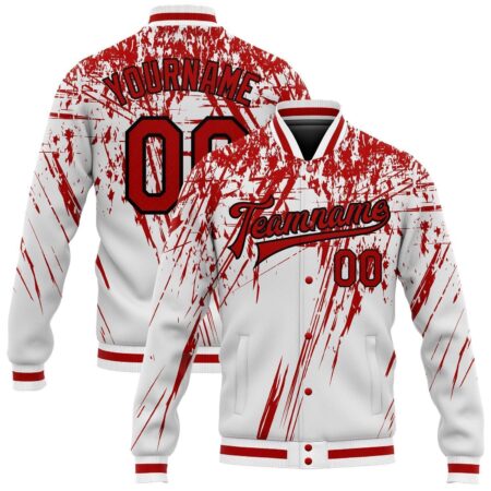 College Student Baseball Jackets with White & Red Design