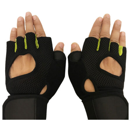 Leather Gym Gloves with Soft Padding and Strap Colour Black