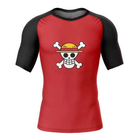 Luffy Straw Hat pirates Short Sleeve Rash Guard Compression Shirt