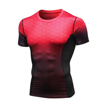 Mens Short Sleeve Compression Workout T-shirt-Red