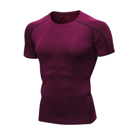 Mens Short Sleeve Compression Workout T-shirt-Red
