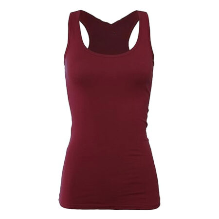 Women's Basic Cotton Plain Fitted Tank Top Colour Burgundy