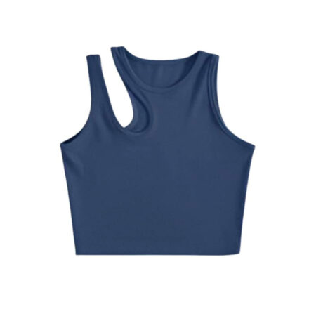 Women's Cotton Stretchable Sleeveless Asymmetrical Neck Tank Top Colour Airforce 01