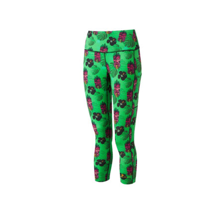 Women's Life Crop Tight Colour Bright Green Hibiscus